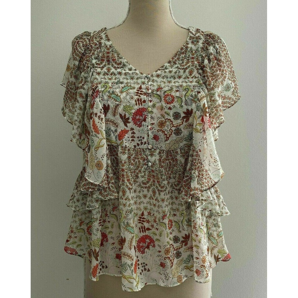 Matilda Jane Blouse Floral Print Ruffled Women's sz M Multicolor